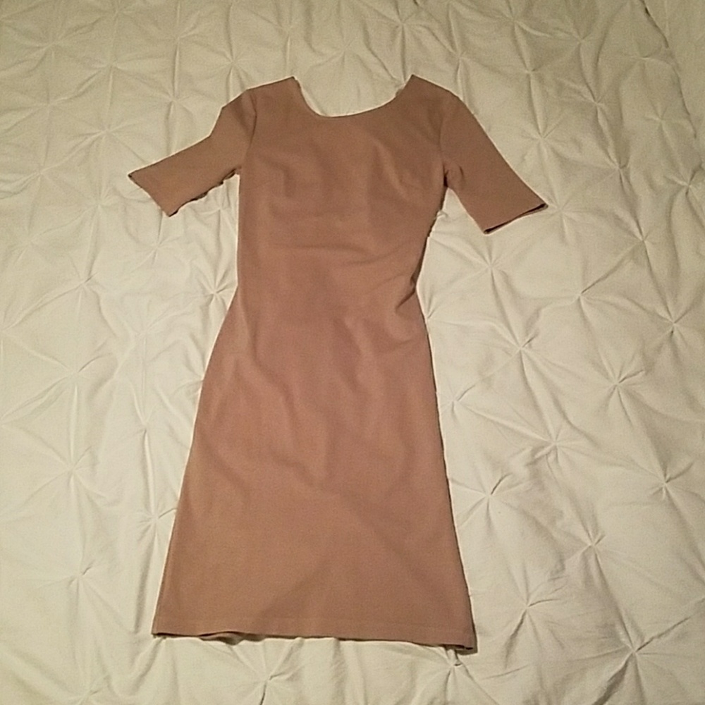 Beige Stretch Knit Midi Dress - Picture 2 of 4